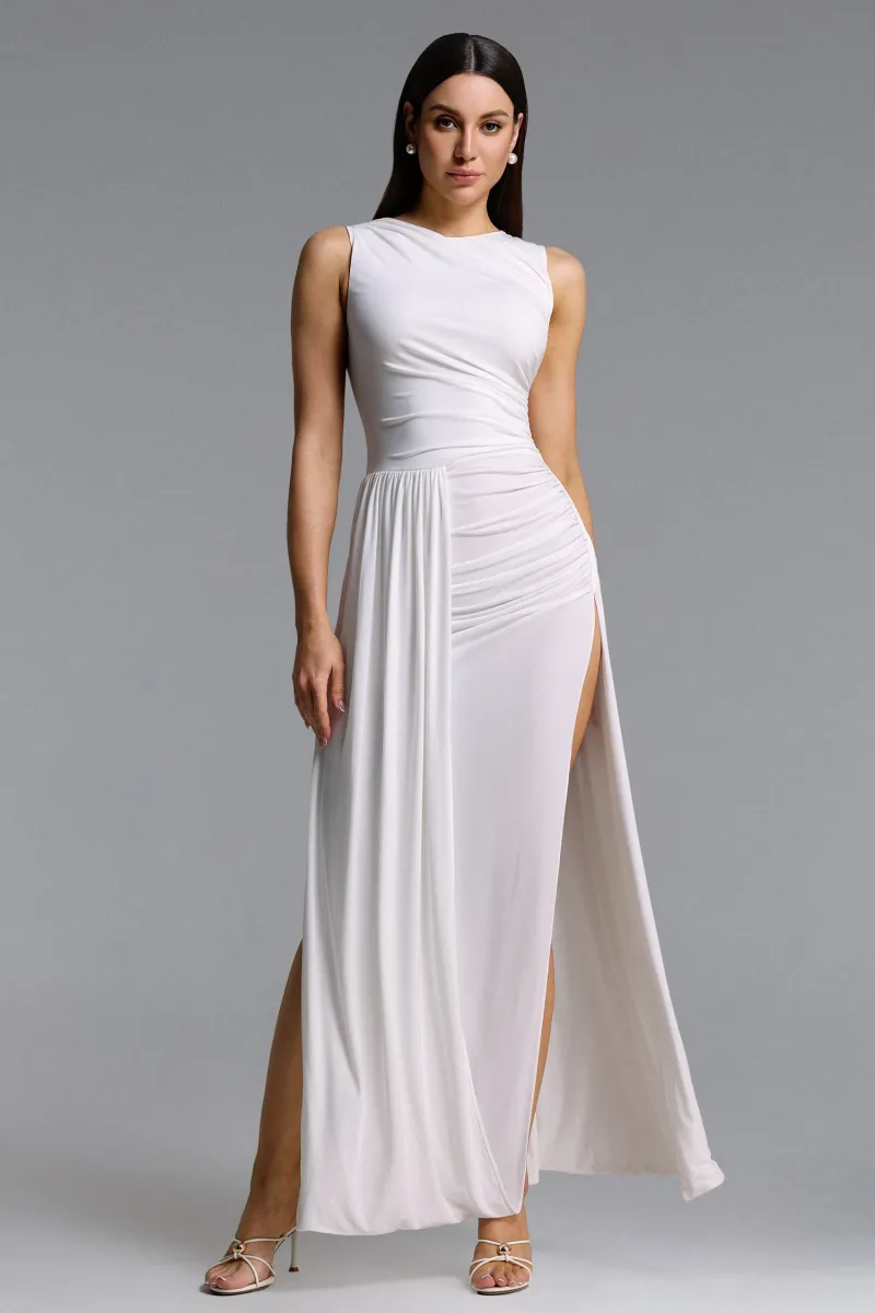 Vestido Maxi Persasy em Tricô Franzido Sem Mangas