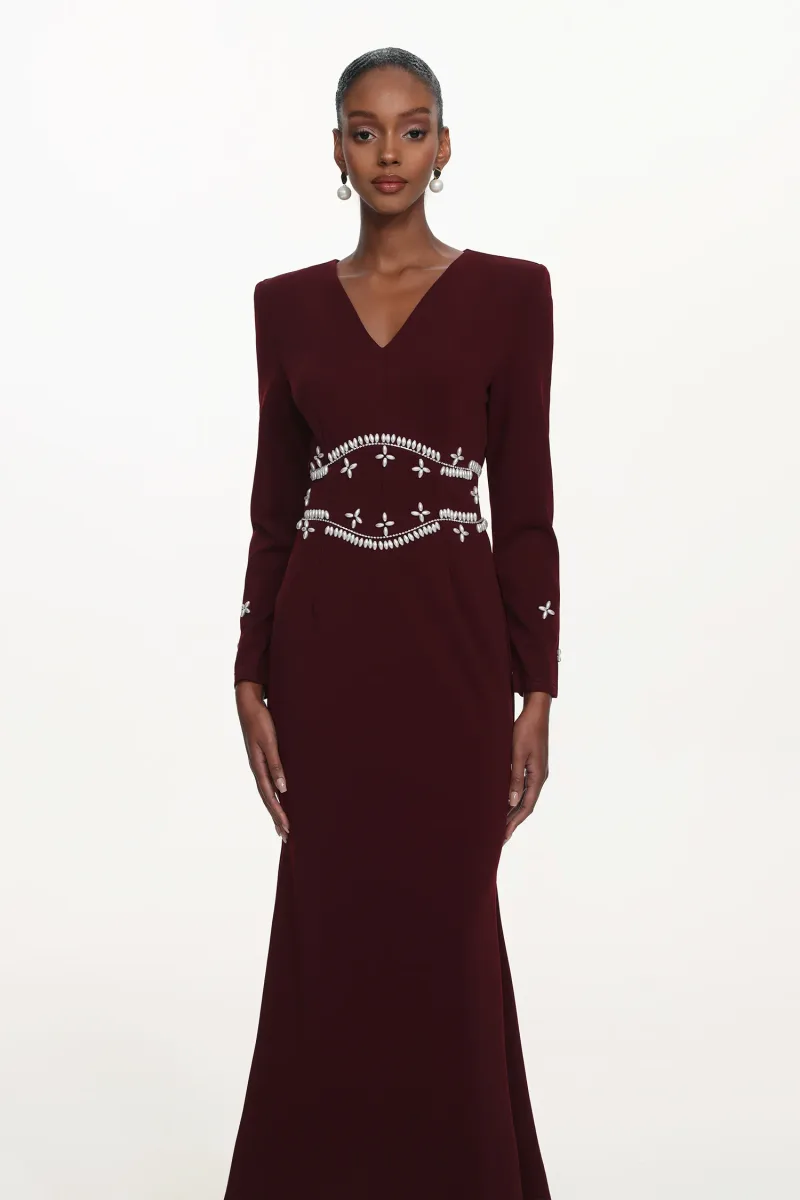 Vestido Maxi Romita com Decote em V e Manga Longa