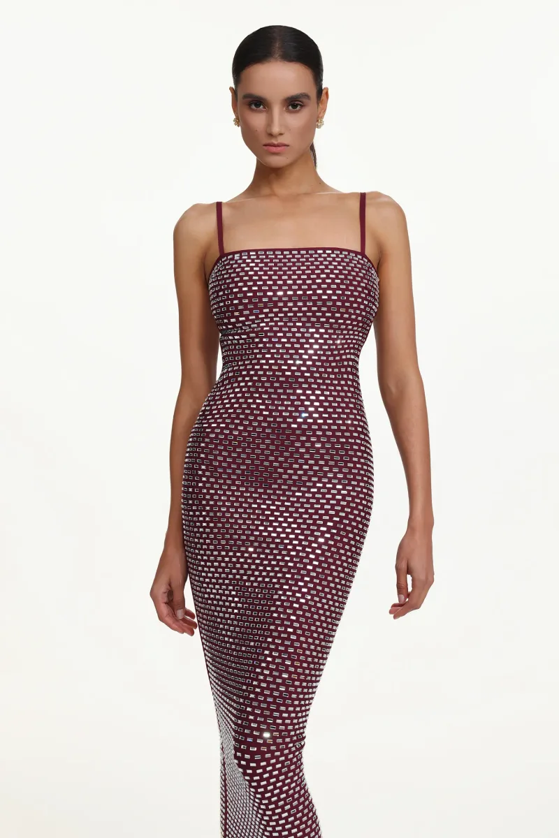 Vestido Maxi Orisy Sem Mangas com Aplicações de Cristal