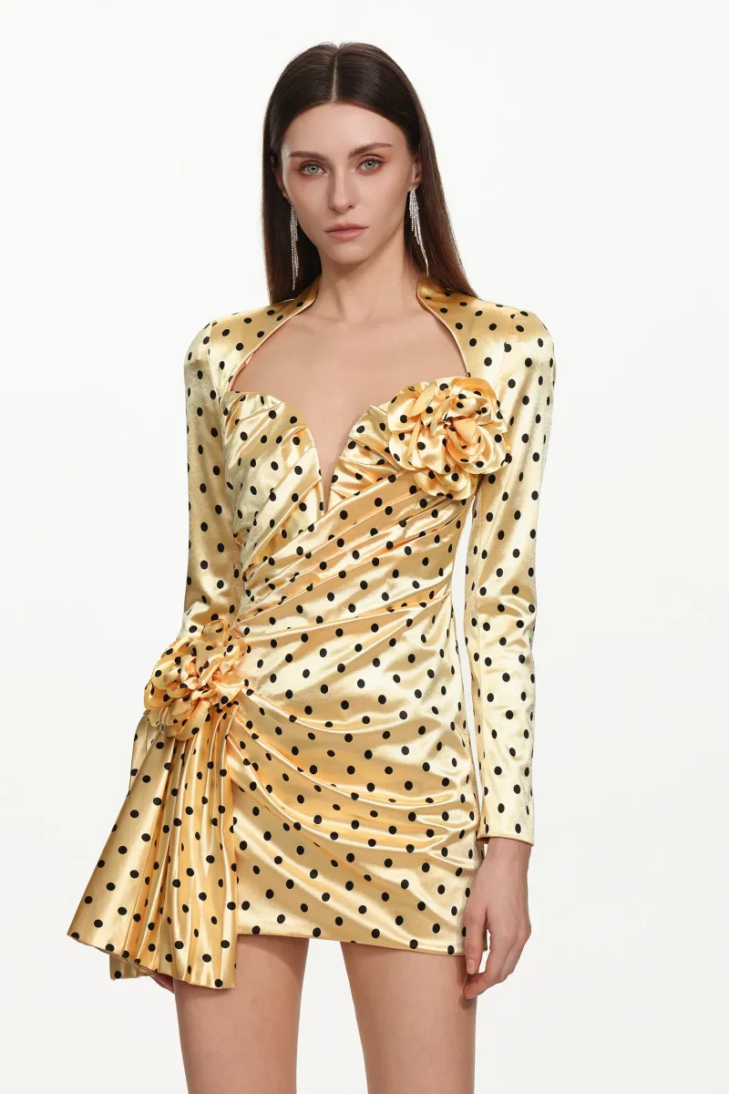 Vestido Mini Ridia em Algodão com Poá e Floral