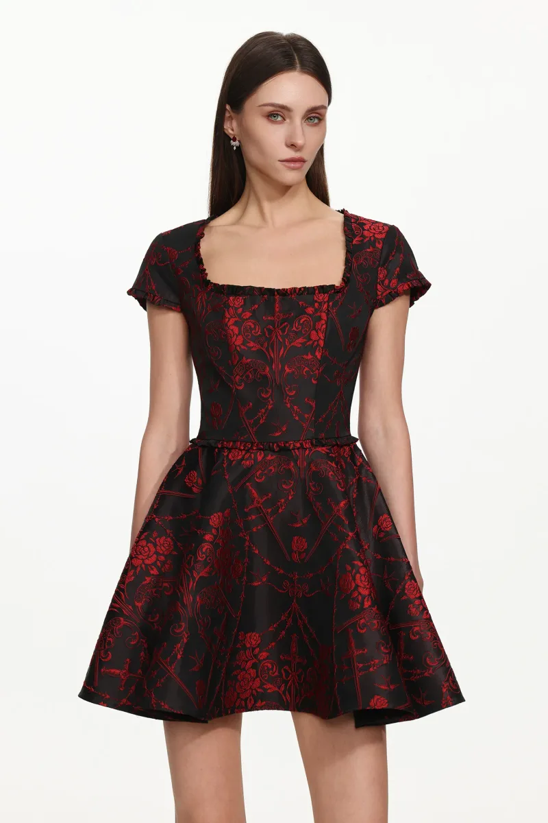 Vestido Mini Gail em Algodão com Decote Quadrado e Manga Curta
