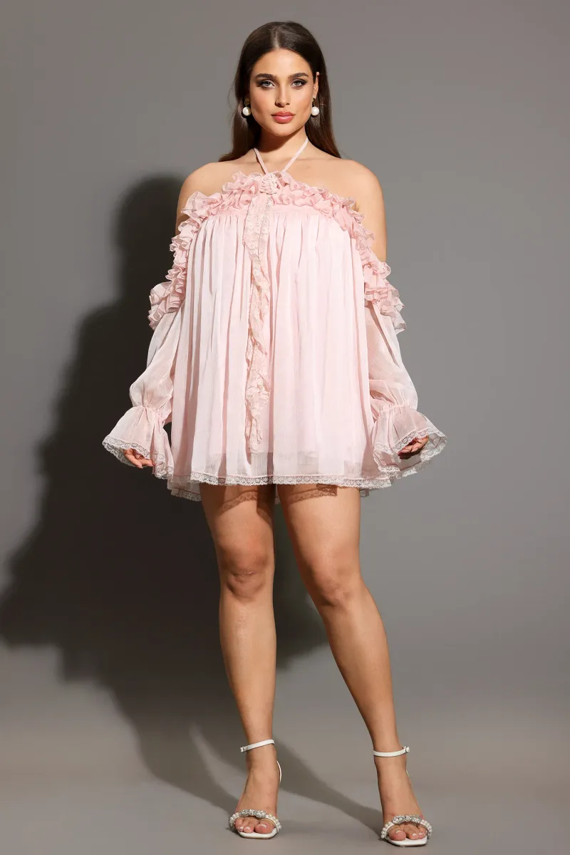 Mini Dress Estella com Flores e Pregas