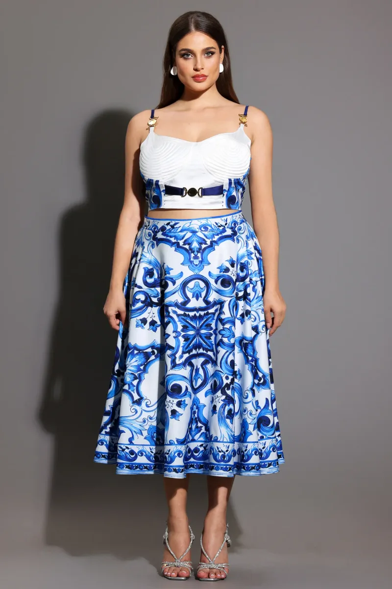 Conjunto Kaona com Top Halter e Saia Estampada