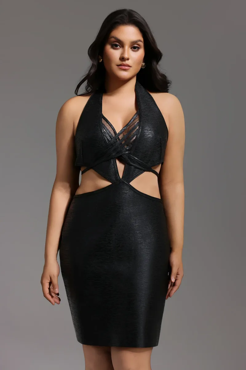 Vestido Bandage Mini Preto Metálico