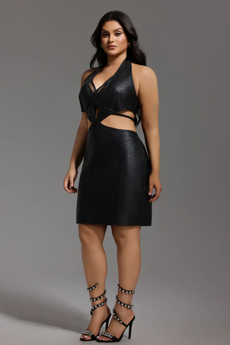 Vestido Bandage Mini Preto Metálico
