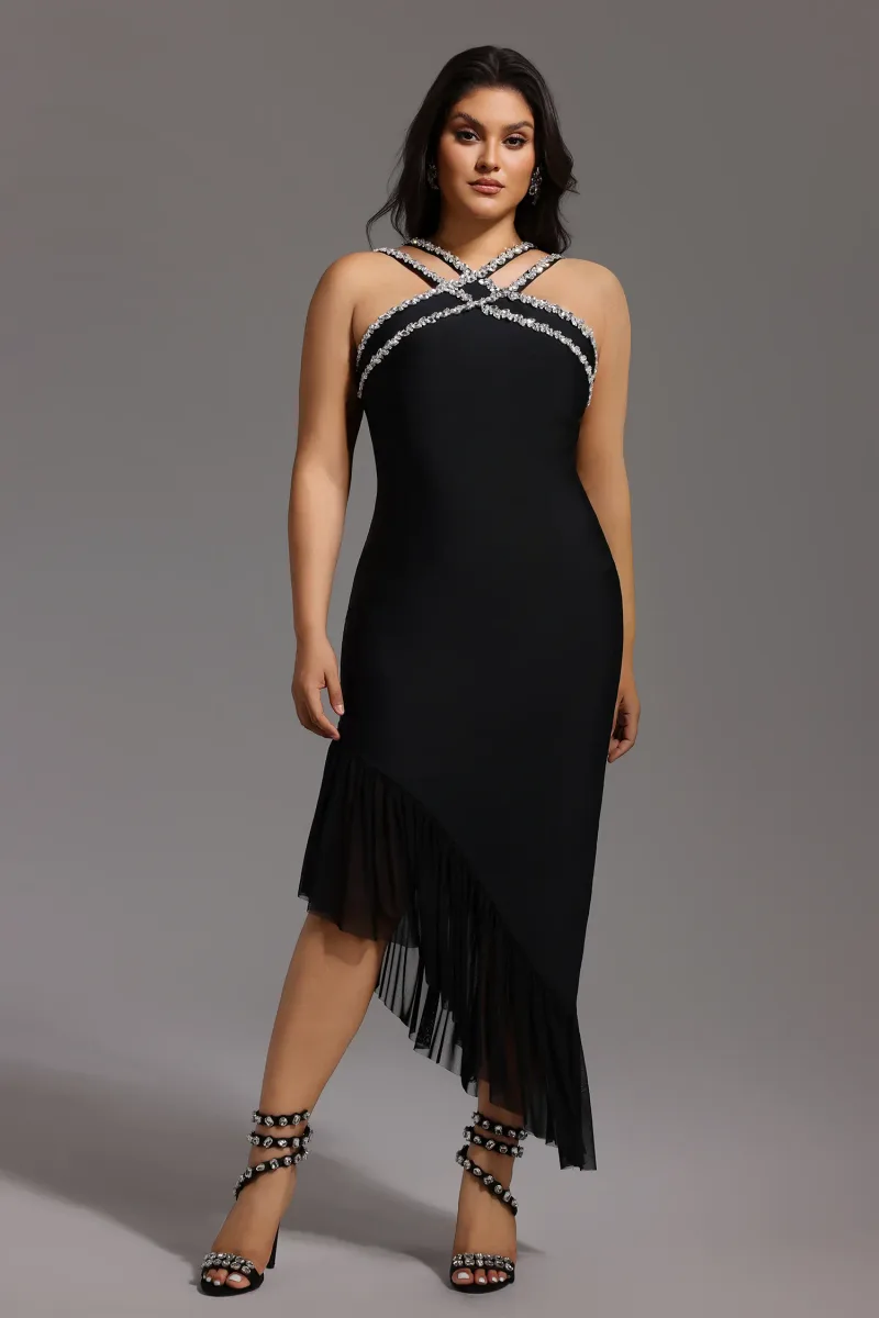 Vestido Maxi Bandage Nialla sem Mangas com Detalhe Babado