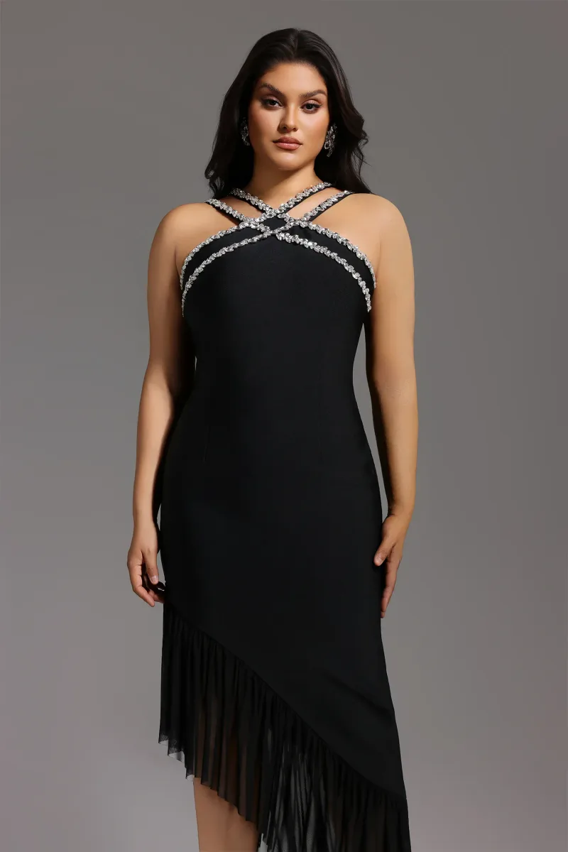 Vestido Maxi Bandage Nialla sem Mangas com Detalhe Babado