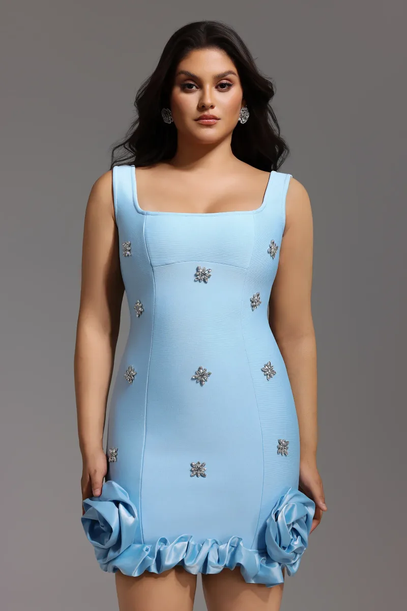 Vestido Mini Nomi sem Mangas com Flores de Cristal