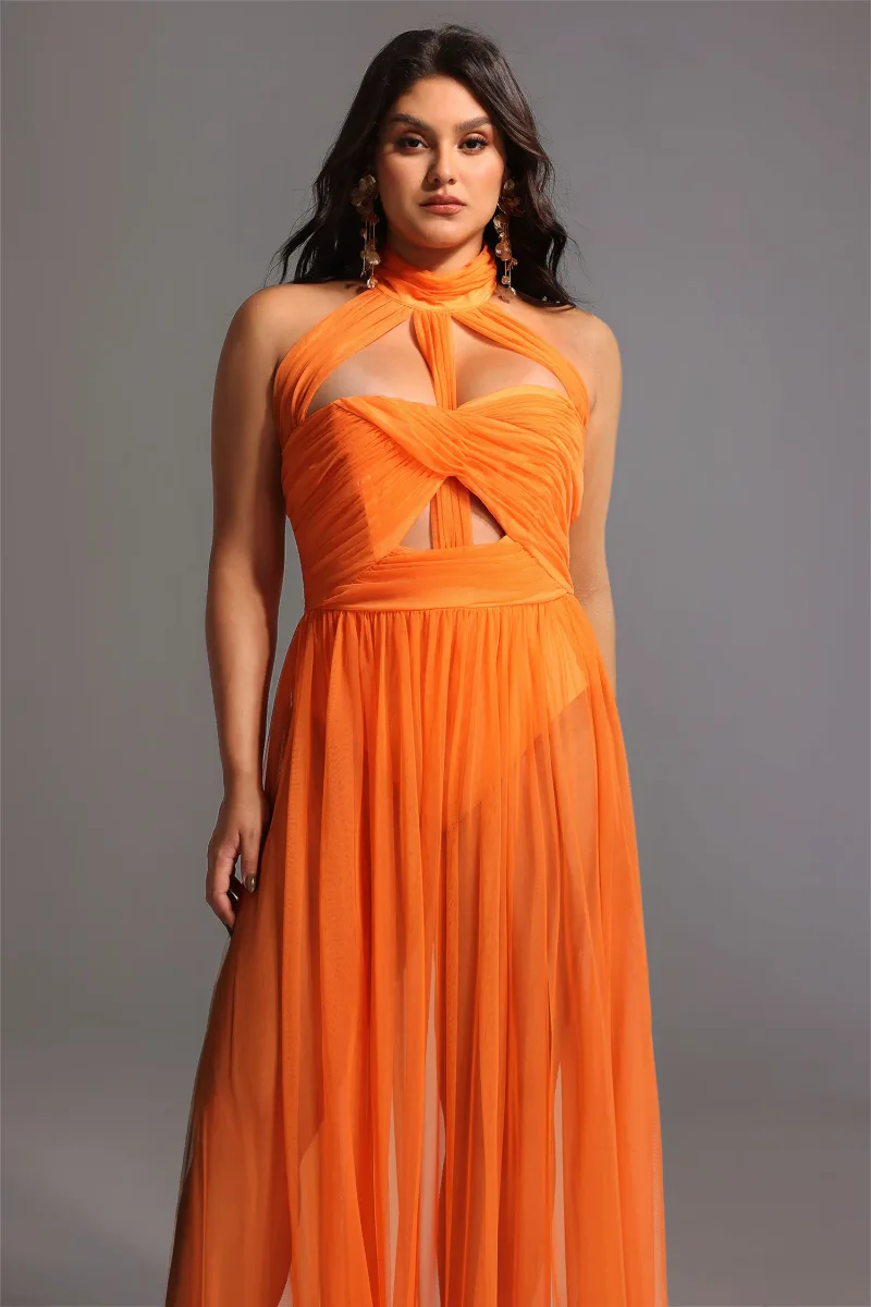 Vestido Maxi Halter Rivka com Tule
