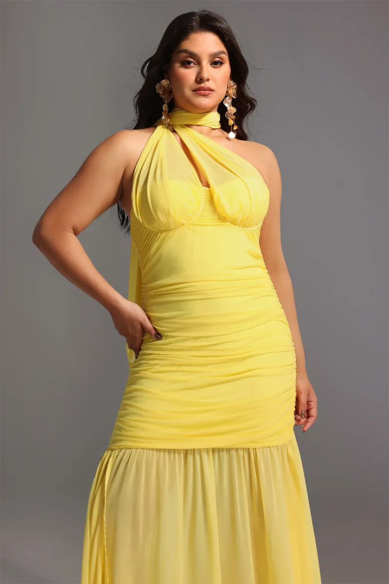 Vestido Maxi Ulasa Pregueado com Tule
