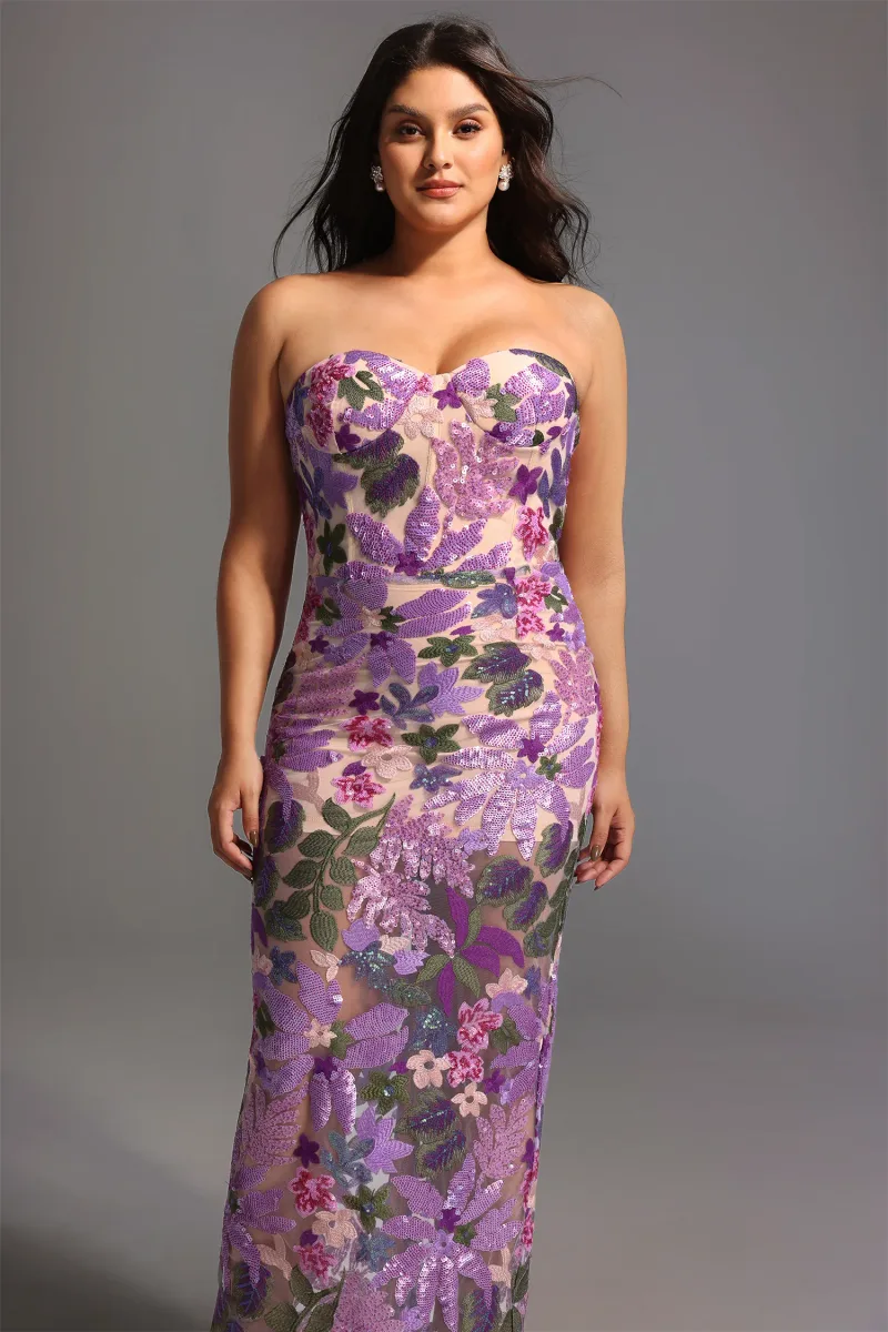 Eugenia Dress Flores Paetês Sem Alças Mesh