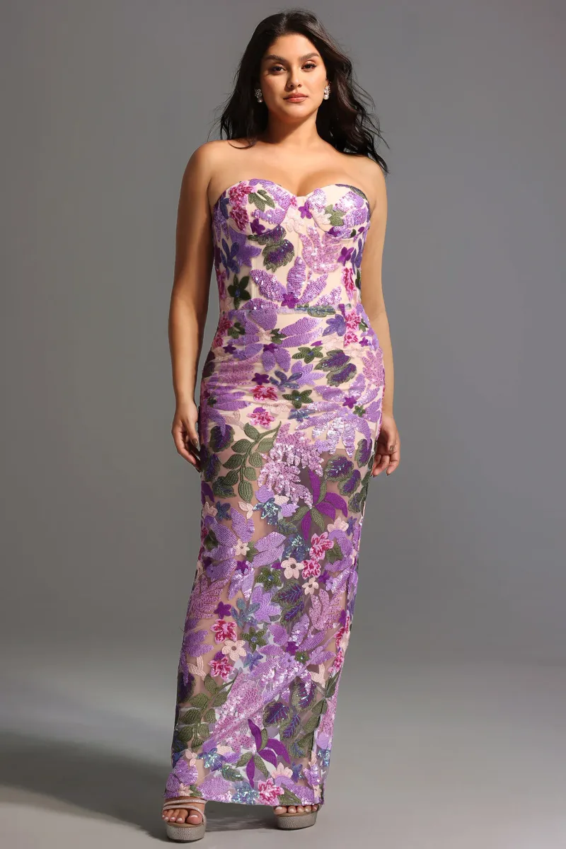 Eugenia Dress Flores Paetês Sem Alças Mesh