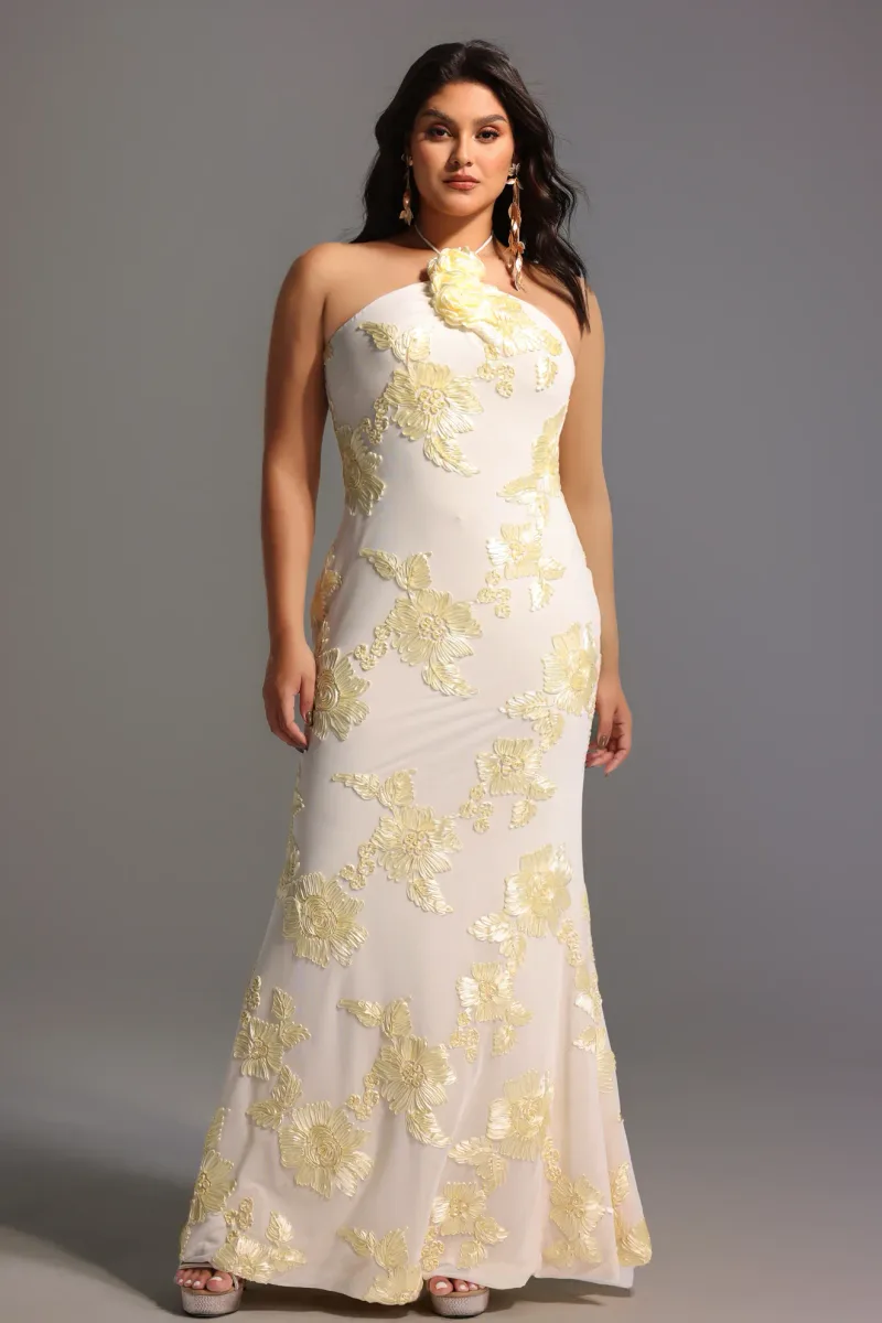 Vestido Maxi Halter Griselda com Bordado Floral