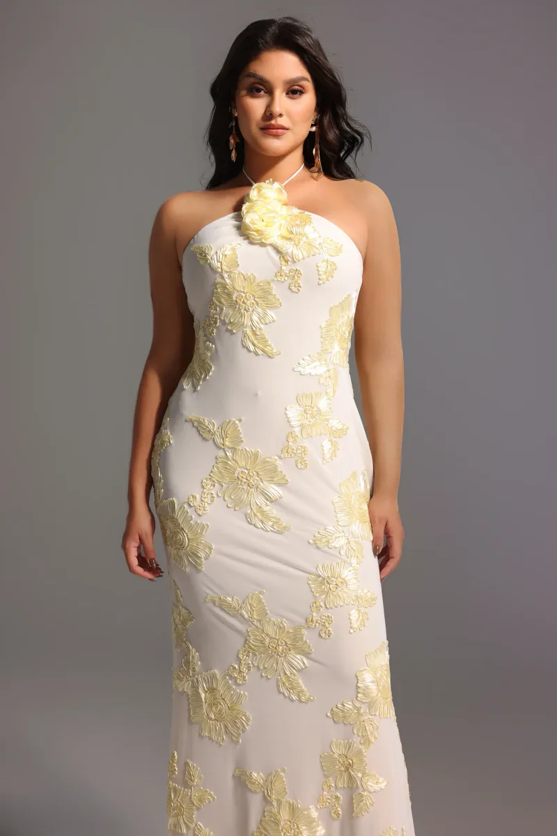 Vestido Maxi Halter Griselda com Bordado Floral