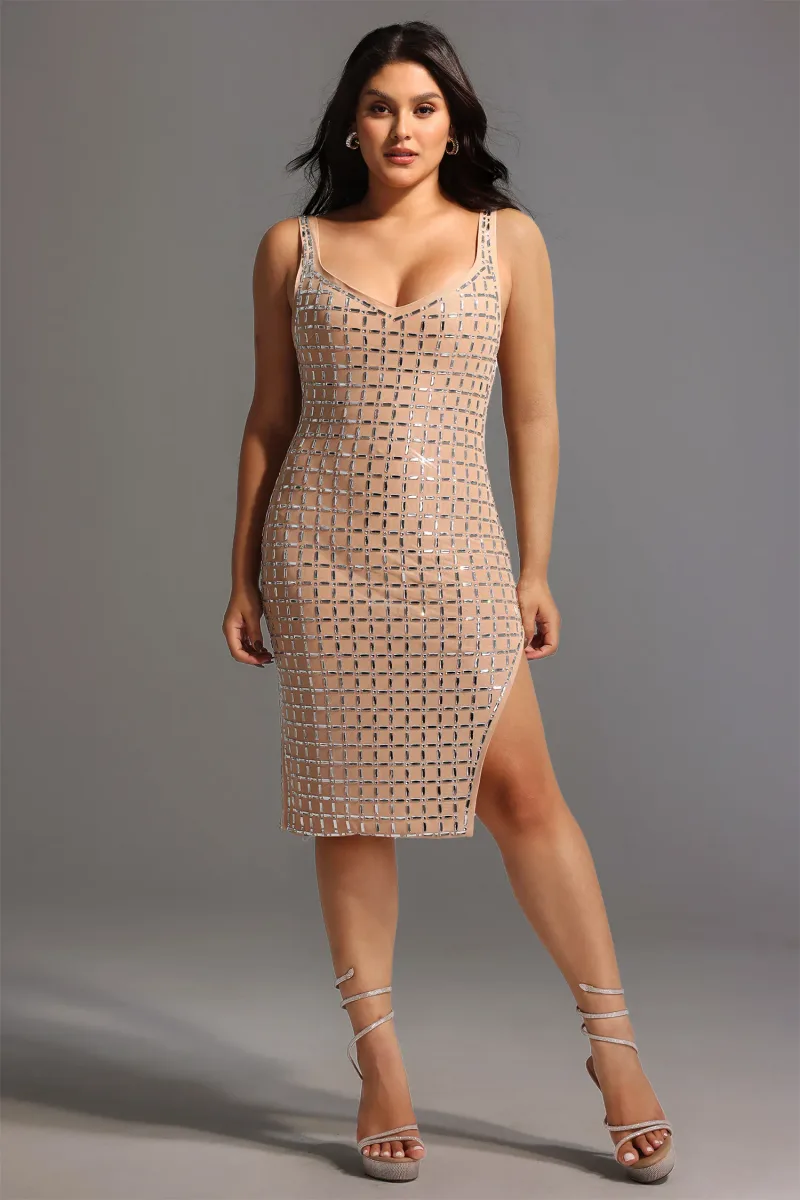 Midi Dress Riza sem Mangas com Strass