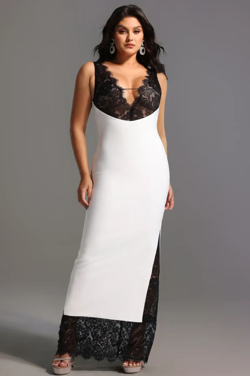 Vestido Gunnhild em Renda com Decote em V