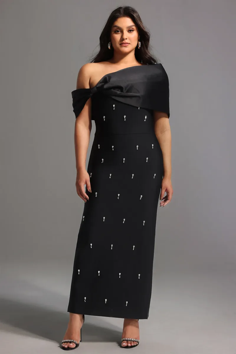 Vestido Maxi Palez com Aplicações Diamond