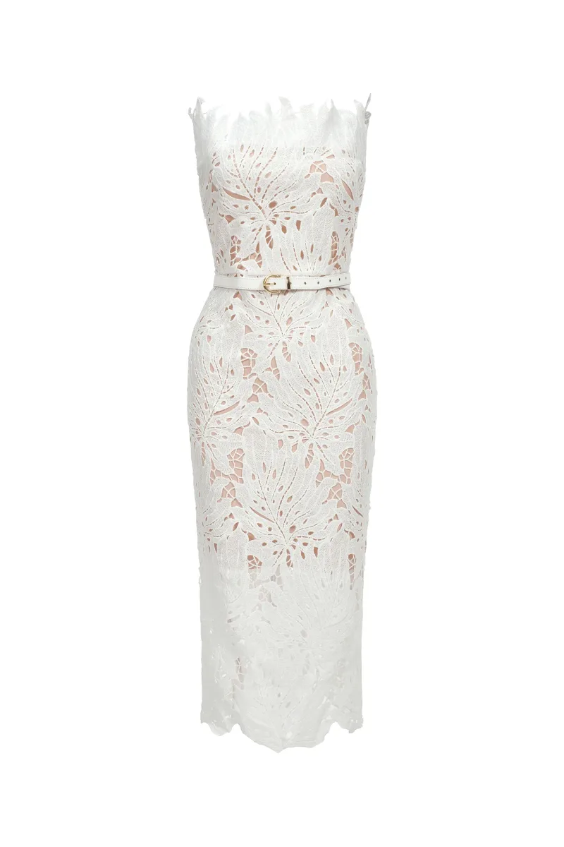 Vestido Midi Bandage com Renda e Listras