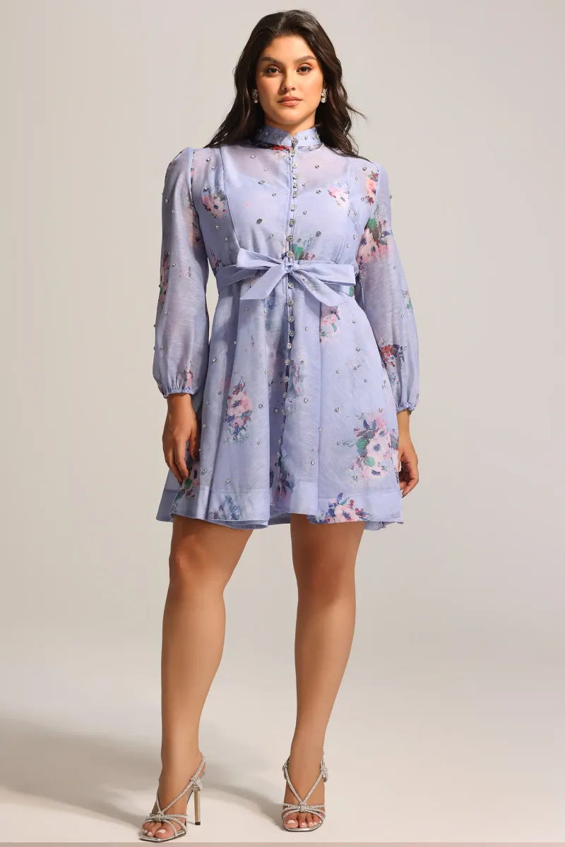 Vestido Mini Riza com Manga Longa e Estampa Floral Diamante