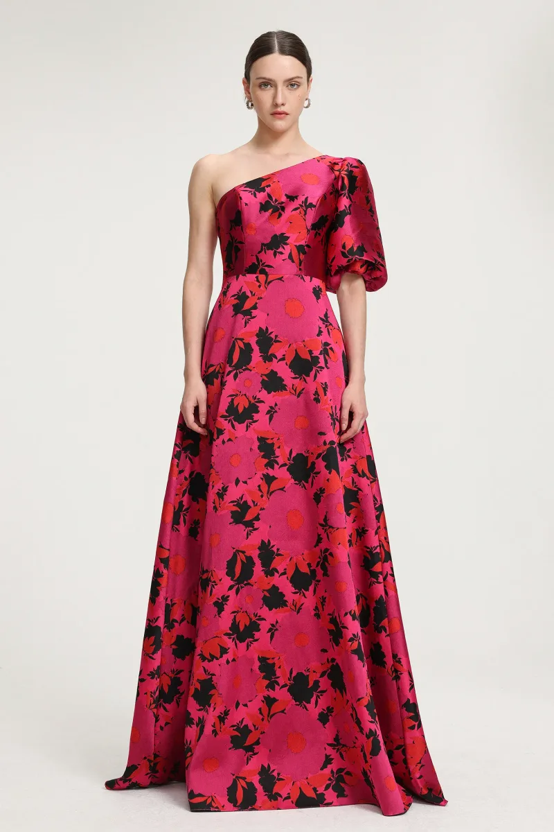 Vestido Maxi Um Ombro com Estampa Floral