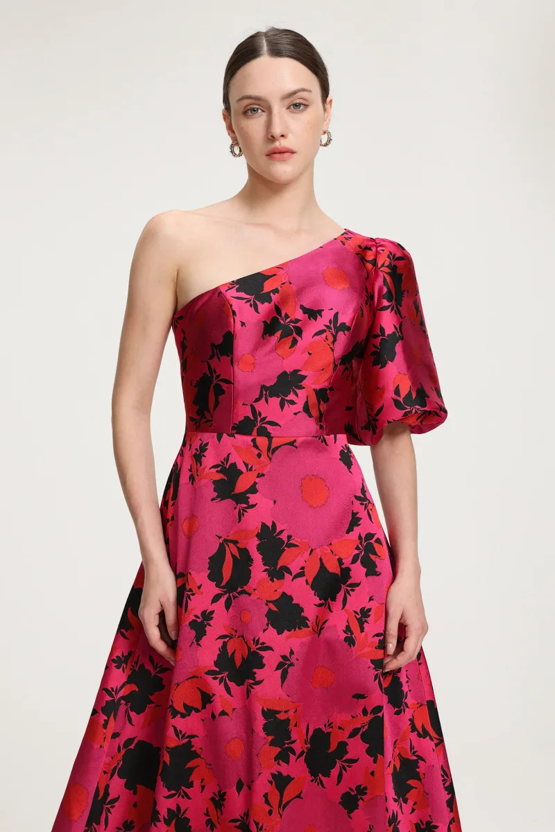 Vestido Maxi Um Ombro com Estampa Floral