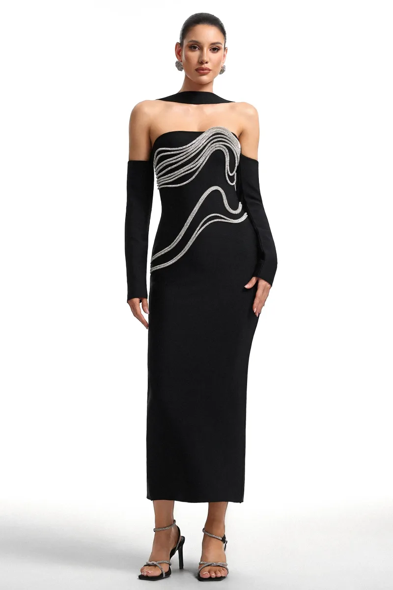 Vestido Maxi Lokama com Strass e Sem Alças