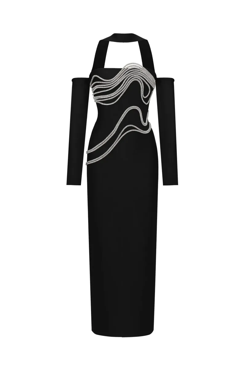 Vestido Maxi Lokama com Strass e Sem Alças