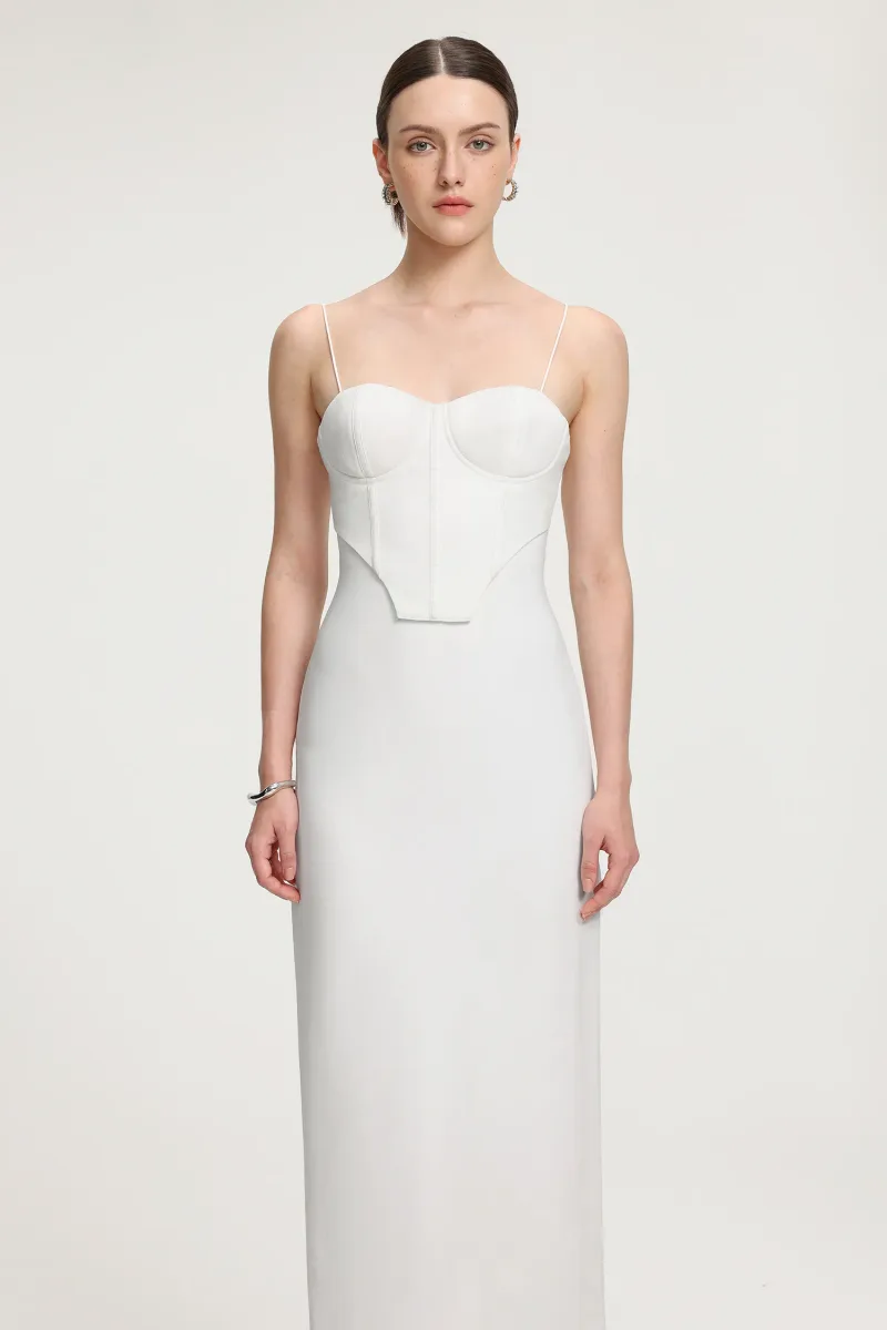 Vestido Maxi em Crepe com Detalhe Corpete