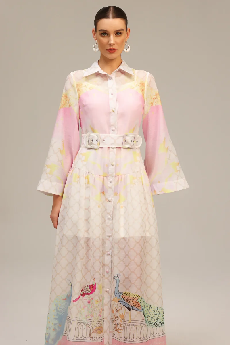 Vestido Maxi Heloise com Estampa Floral e Mangas Longas