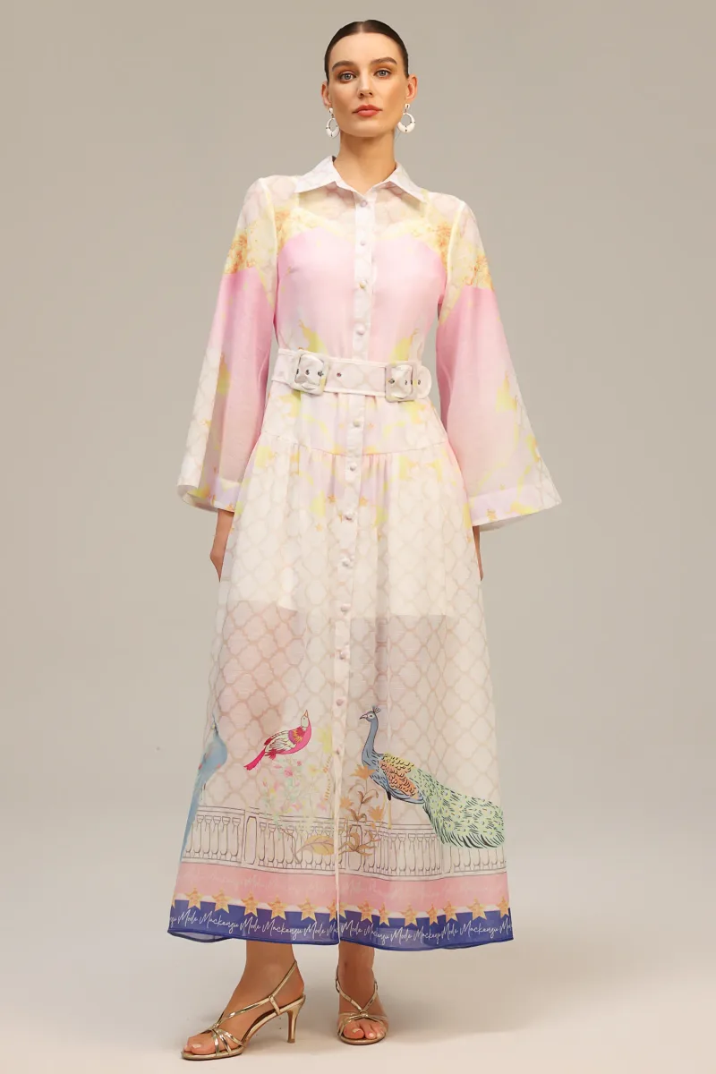 Vestido Maxi Heloise com Estampa Floral e Mangas Longas
