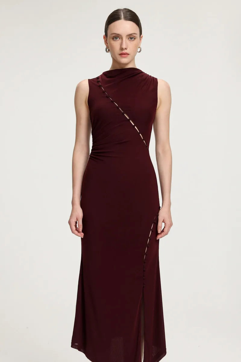 Vestido Midi Assimétrico em Jersey com Franzidos