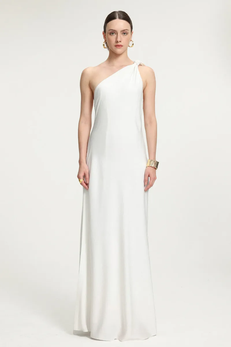 Vestido Maxi em Cetim com Alça Anudada