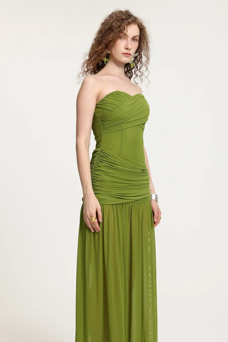 Vestido Maxi em Mesh - Tomara que Caia com Drapeado