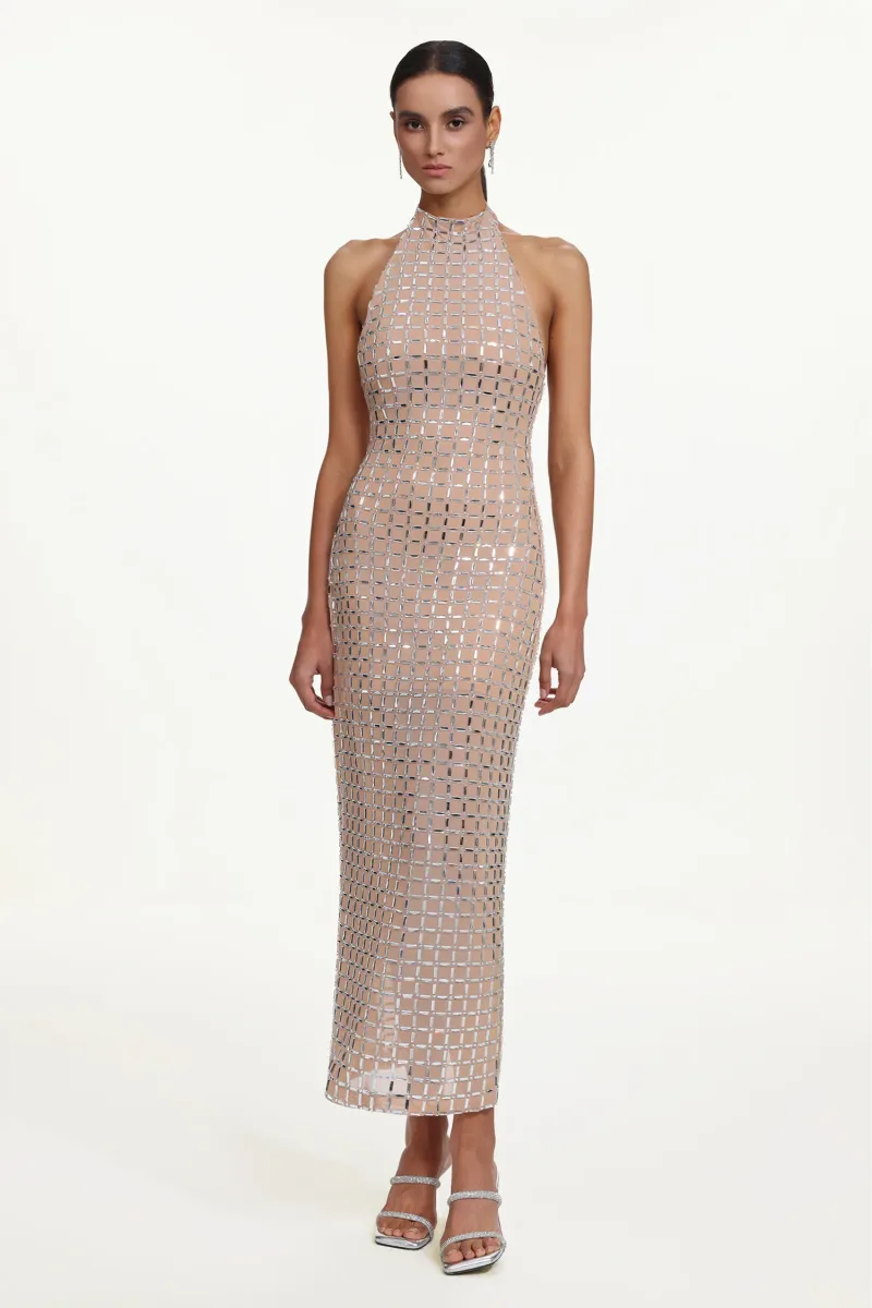 Halter Maxi Dress Sabryn com Cristais