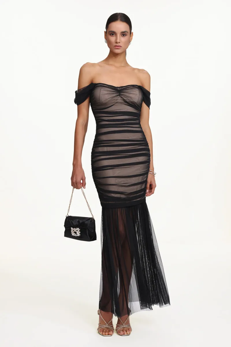 Off Shoulder Maxi Dress Emilee com Mesh