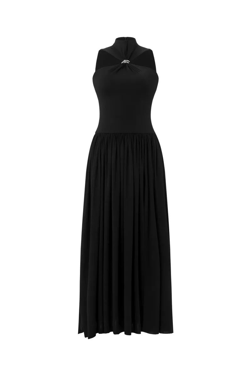 Halter Maxi Dress Vincy com Fenda e Detalhe em Metal