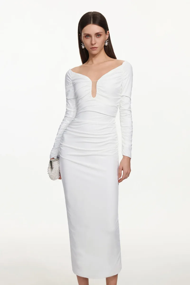 Vestido Maxi Gala Chic com Ombro a Ombro e Drapeado