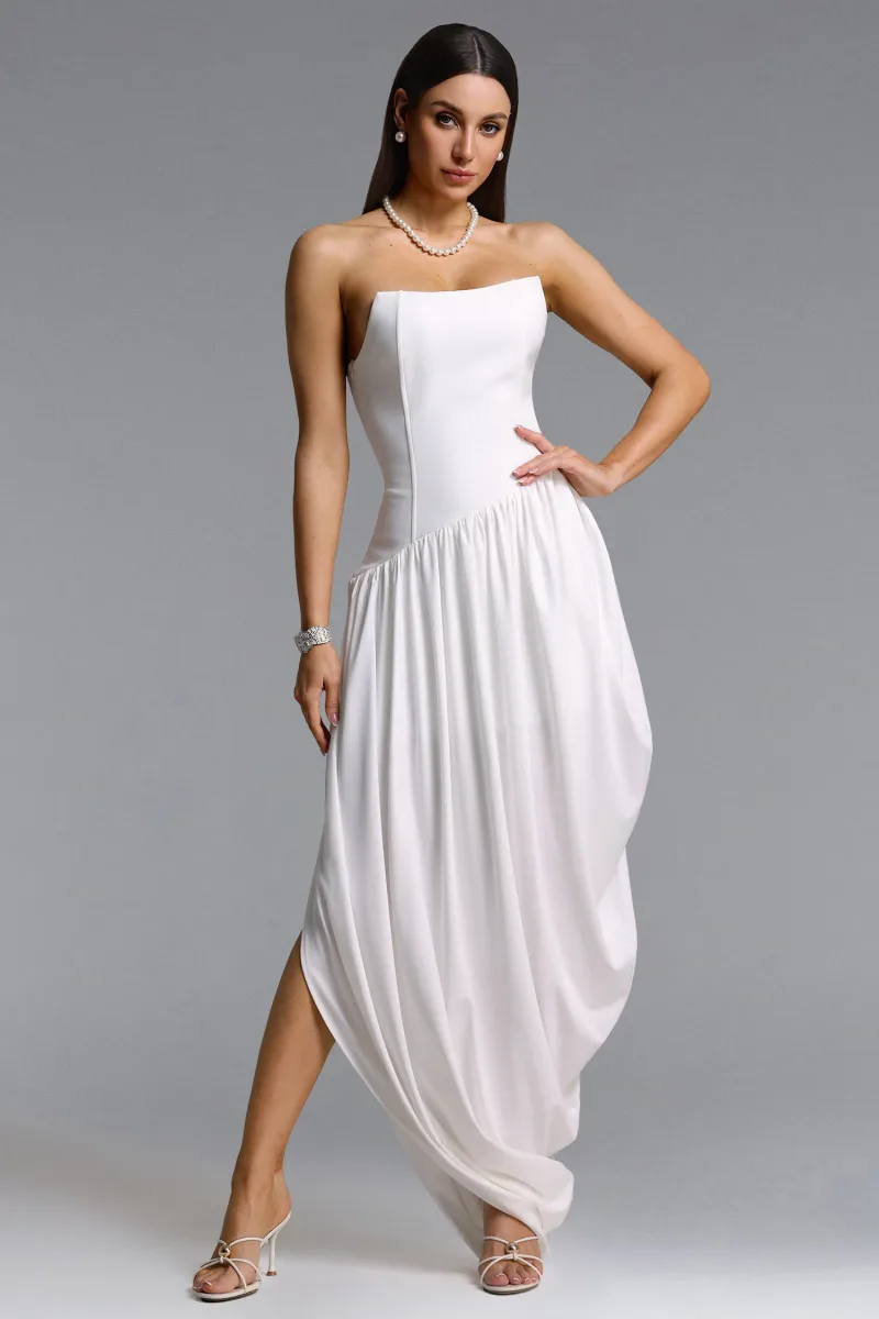 Vestido Maxi Luysa com Decote Tomara que Caia e Pregas em Malha