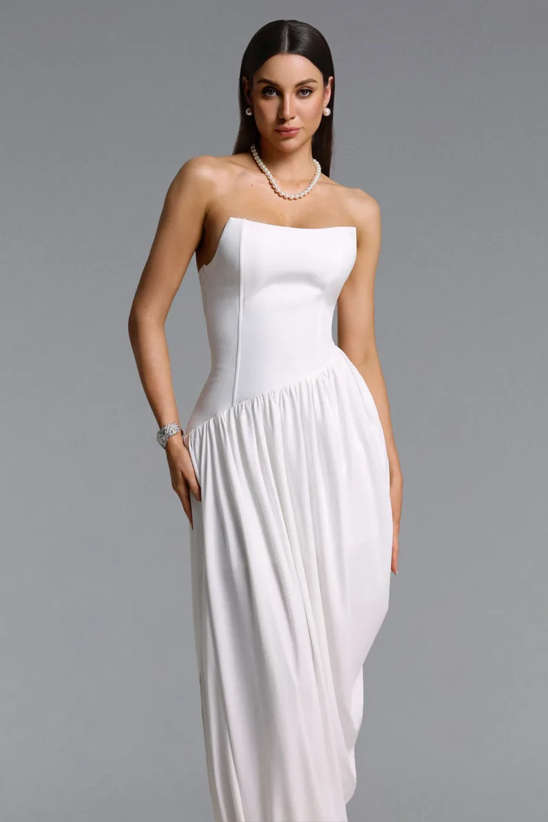 Vestido Maxi Luysa com Decote Tomara que Caia e Pregas em Malha