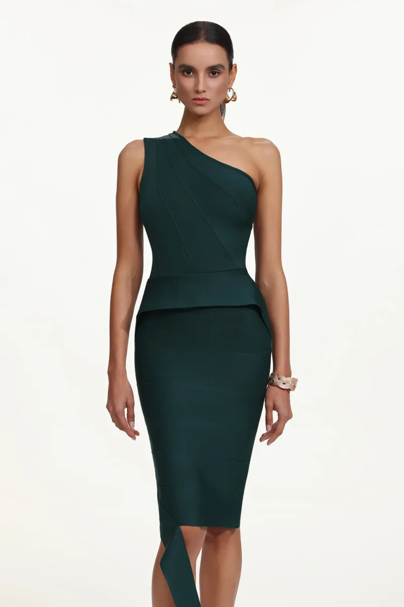 Vestido Midi Novah Classic com Um Ombro e Bandage
