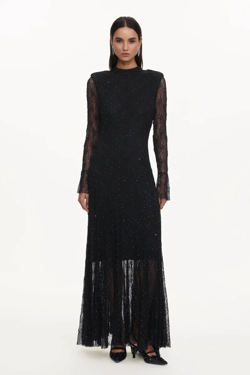 Vestido Maxi Hunter Renda Cristal Preto