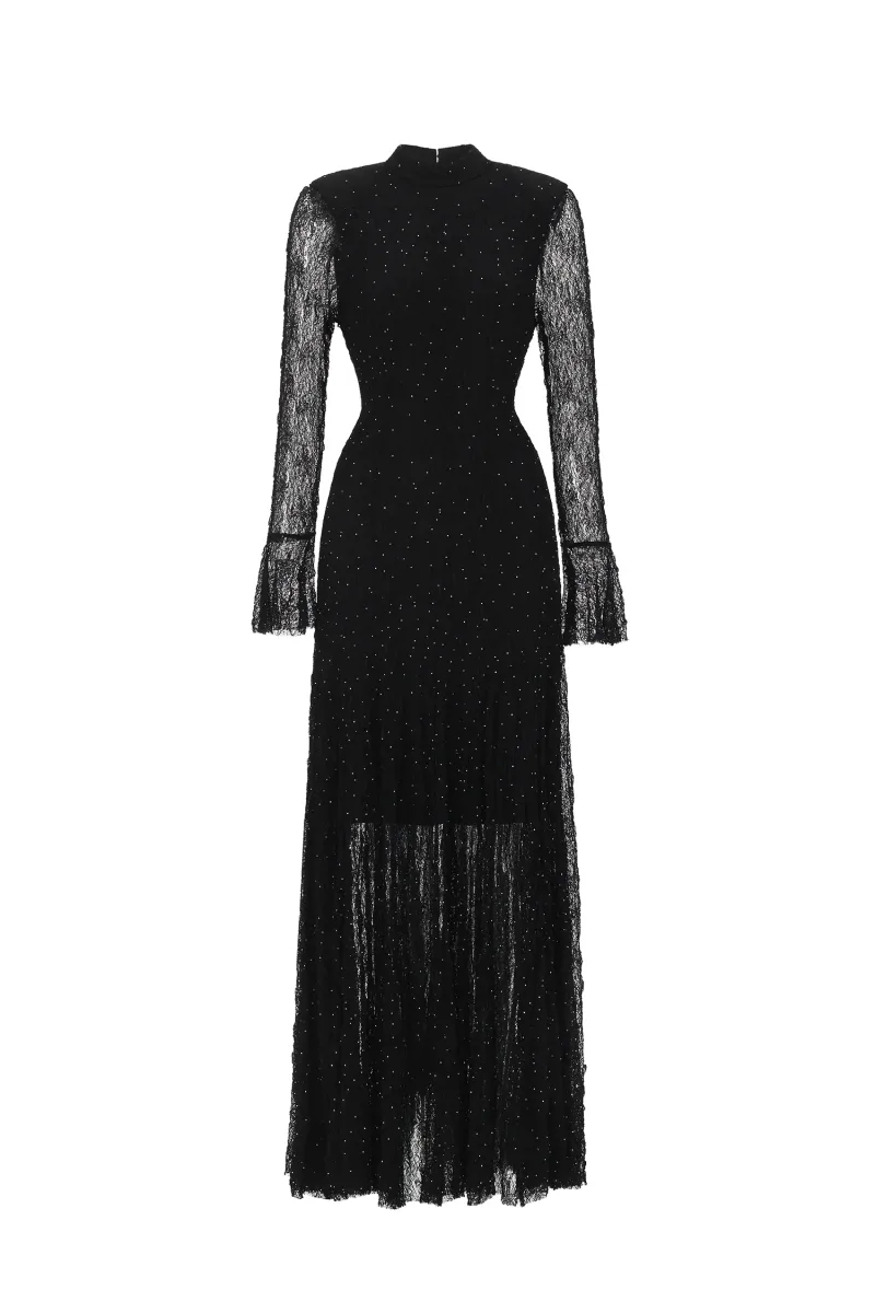 Vestido Maxi Hunter Renda Cristal Preto