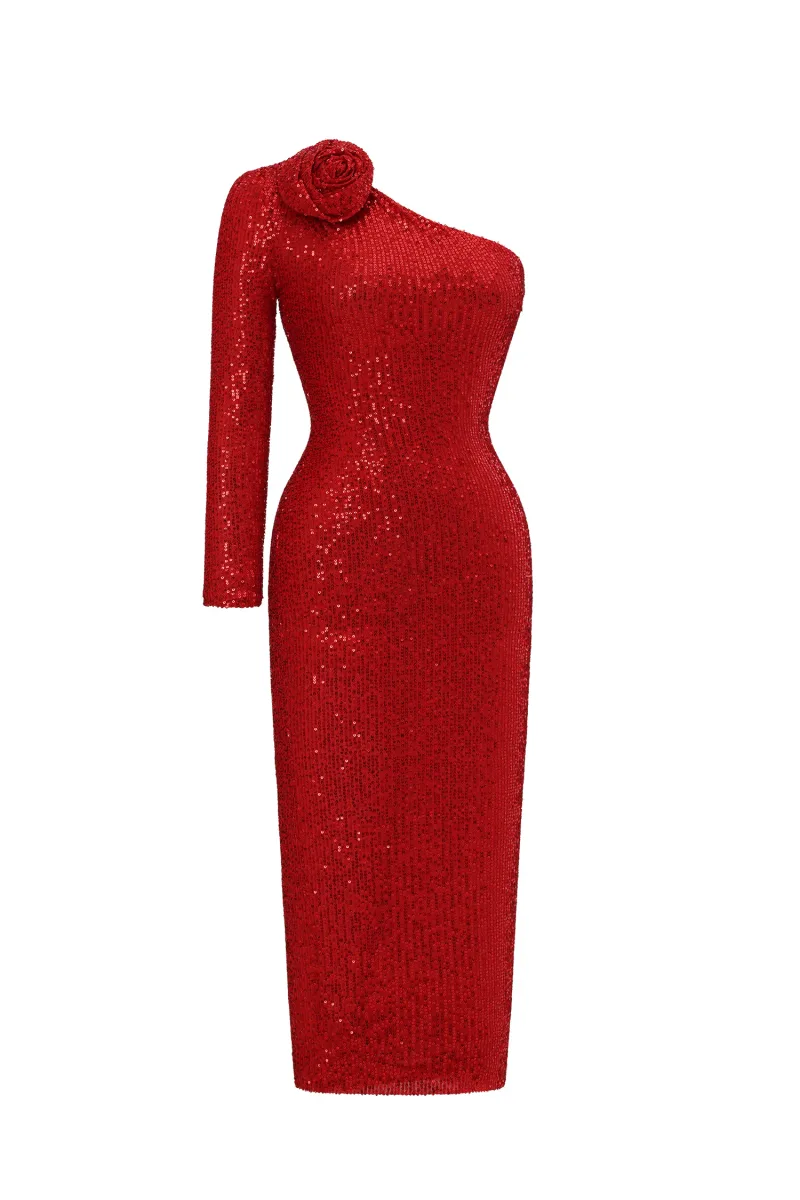 Vestido Maxi Helene Ombro Único com Paetê Floral
