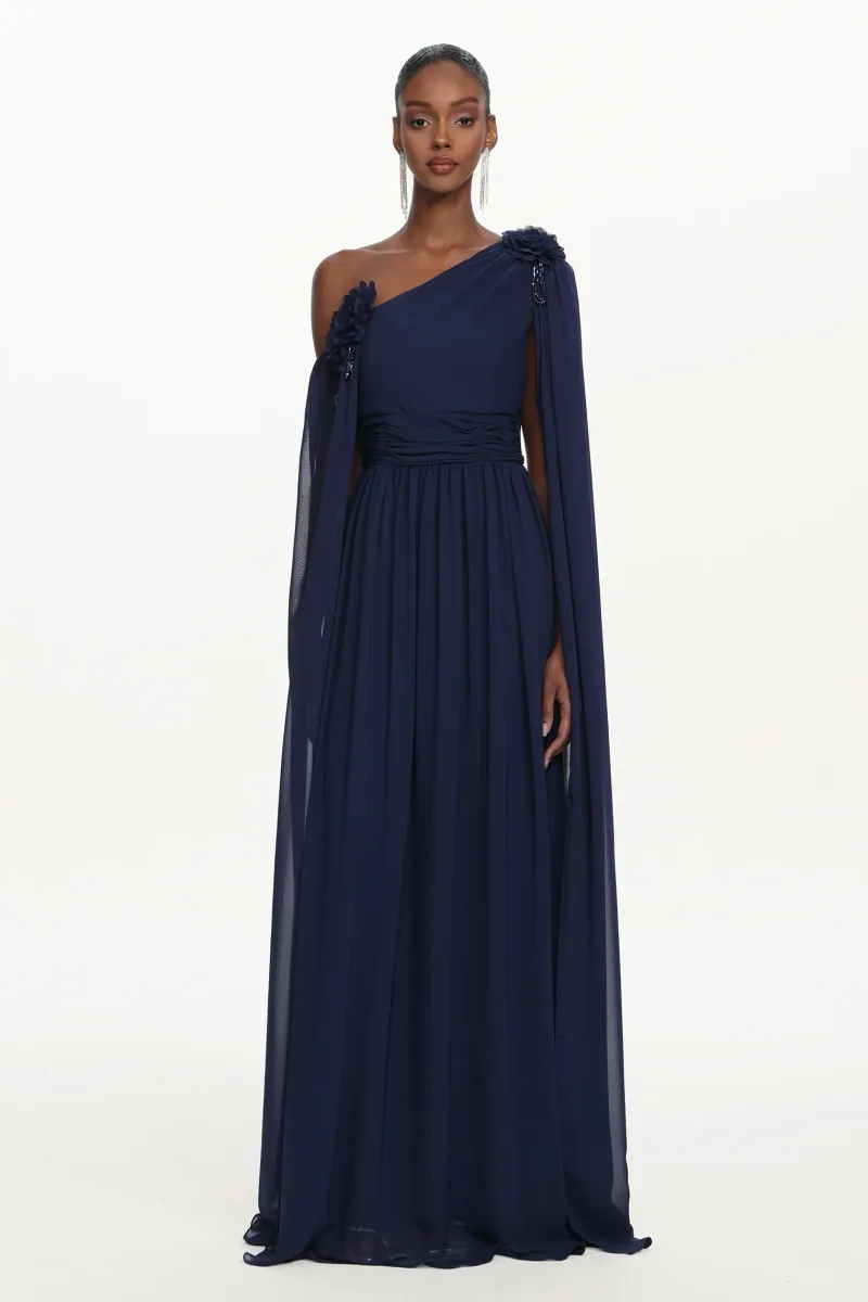 Vestido Maxi Yannei com Um Ombro Franzido