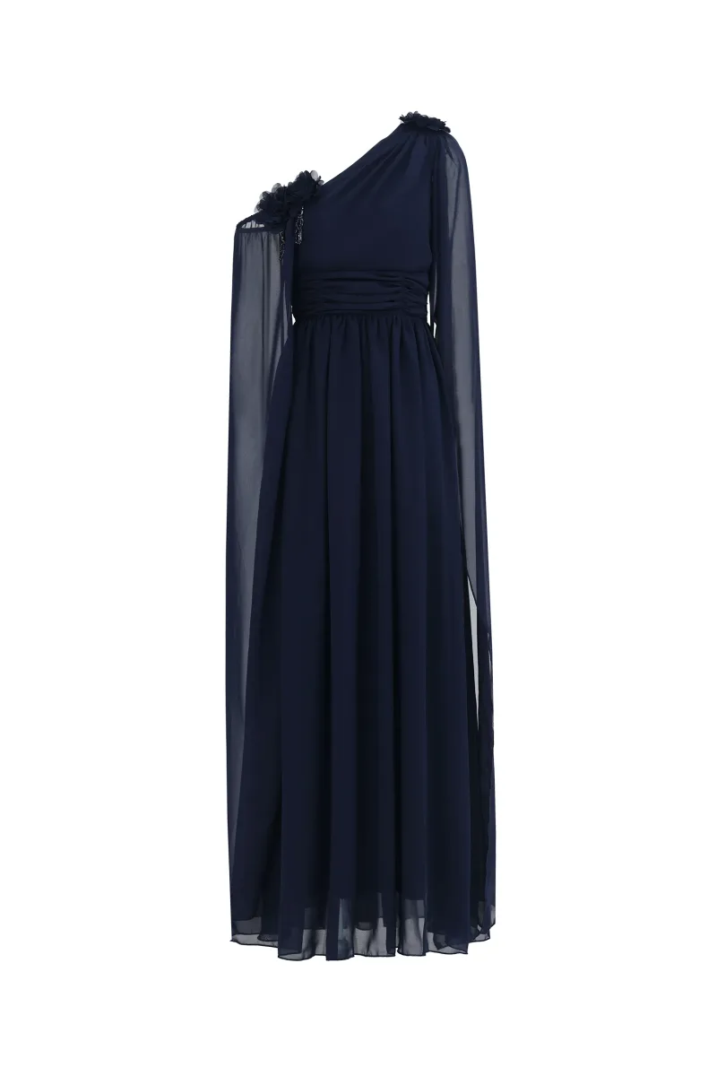 Vestido Maxi Yannei com Um Ombro Franzido