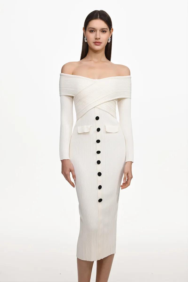 Vestido Maxi Temaie Ombro a Ombro com Manga Longa