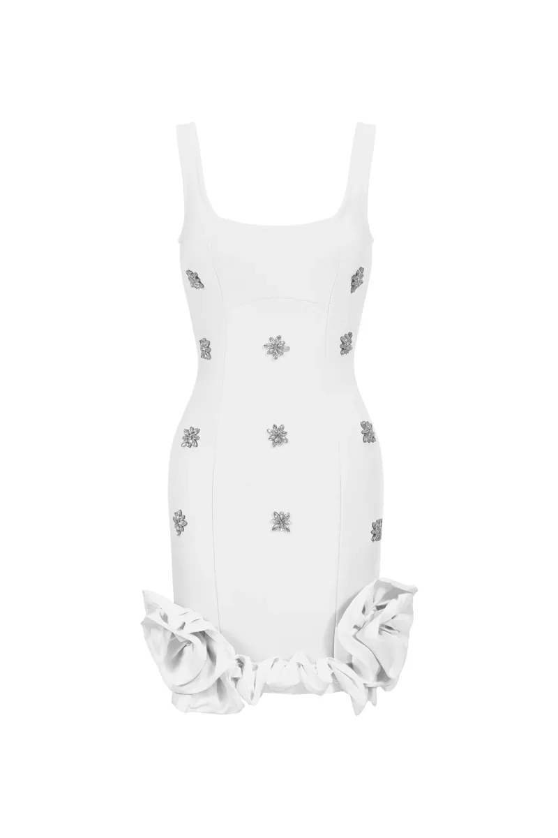 Vestido Mini Nomi Sem Mangas com Flores em Diamante