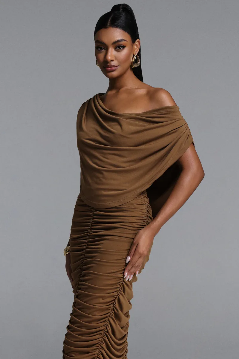 Vestido Maxi Nahla com Decote Cowl Neck Drapeado