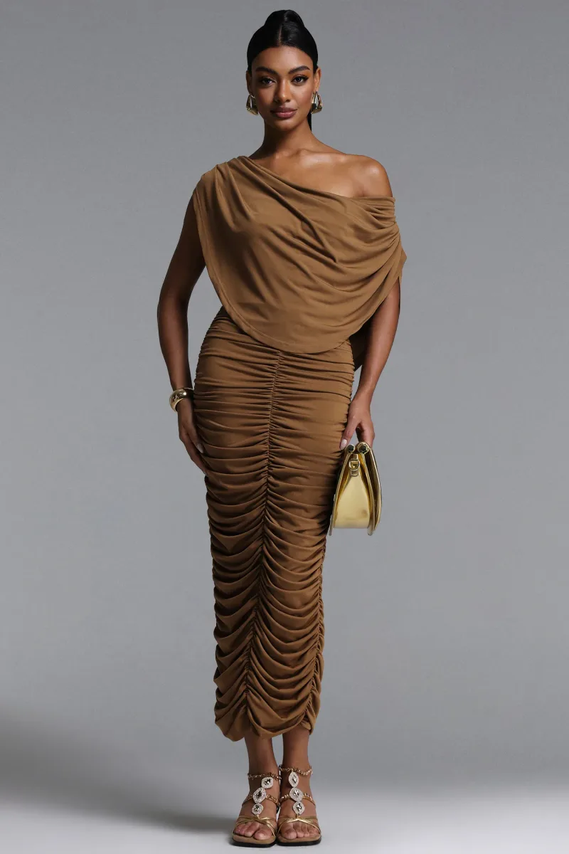 Vestido Maxi Nahla com Decote Cowl Neck Drapeado