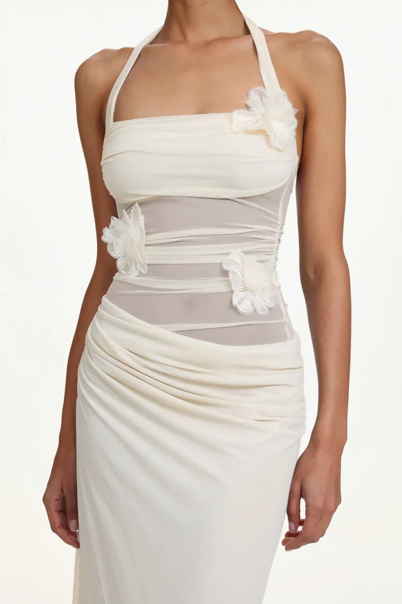 Vestido Maxi Halter Lacava com Franzidos Florais